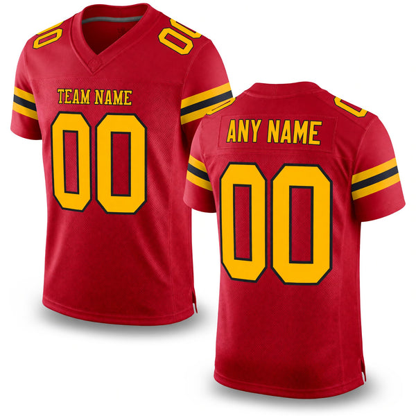 Custom Red Gold-Black Mesh Authentic Football Jersey