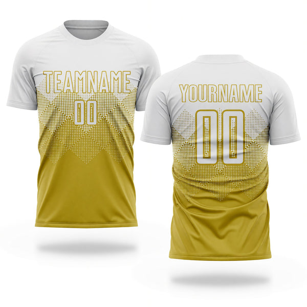 Custom Old Gold White Sublimation Soccer Uniform Jersey
