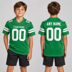 Custom Grass Green Mesh Authentic Football Jersey with White Lettering youth size worn by child model