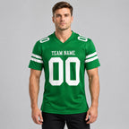 Custom Grass Green Mesh Authentic Football Jersey with White Lettering worn by male model