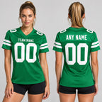 Custom Grass Green Mesh Authentic Football Jersey with White Lettering worn by female model