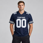 Custom Navy Mesh Authentic Football Jersey with White Lettering Design 0462 worn by male model
