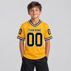 Custom Gold Mesh Authentic Football Jersey with Black and White Lettering Design 0116 youth size worn by child model