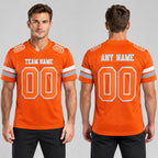 Custom Orange Mesh Authentic Football Jersey with White and Gray Lettering Design 0365 worn by male model
