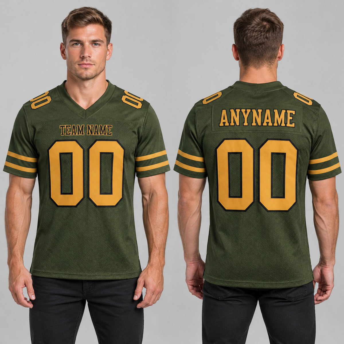Custom Olive Salute To Service Mesh Authentic Football Jersey with Old Gold and Black Lettering Design 0138 worn by male model