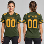 Custom Olive Salute To Service Mesh Authentic Football Jersey with Old Gold and Black Lettering Design 0138 worn by female model