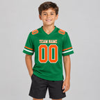 Custom Kelly Green Mesh Authentic Football Jersey with Orange and White Lettering Design 0294 youth size worn by child model