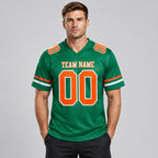 Custom Kelly Green Mesh Authentic Football Jersey with Orange and White Lettering Design 0294 worn by male model
