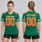 Custom Kelly Green Mesh Authentic Football Jersey with Orange and White Lettering Design 0294 worn by female model