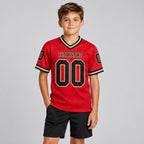 Custom Red Mesh Authentic Football Jersey with Black and Old Gold Lettering Design 0239 youth size worn by child model