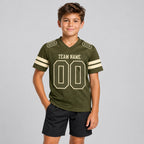 Custom Olive Salute To Service Mesh Authentic Football Jersey with Olive and Cream Lettering youth size worn by child model