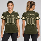 Custom Olive Salute To Service Mesh Authentic Football Jersey with Olive and Cream Lettering worn by female model