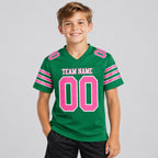 Custom Kelly Green Mesh Authentic Football Jersey with Pink and White Lettering Design 0298 youth size worn by child model