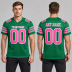 Custom Kelly Green Mesh Authentic Football Jersey with Pink and White Lettering Design 0298 worn by male model