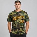Custom Gold and Black Camo Salute To Service Two Button Softball Jersey worn by male model