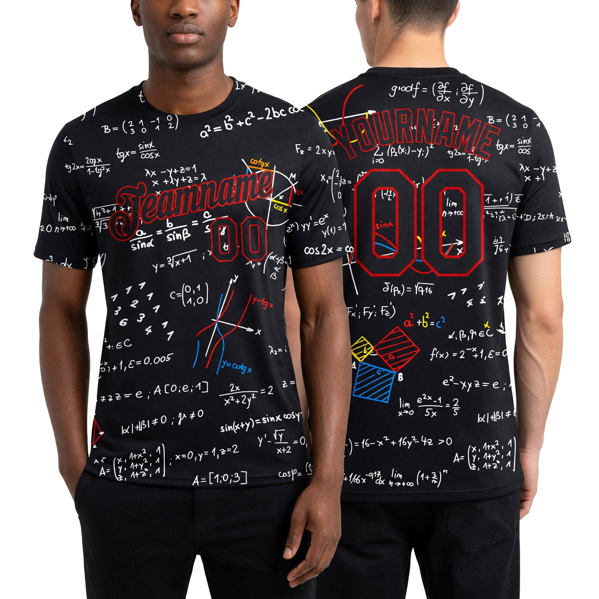 Custom 3D Pattern Design Math Performance T-Shirt worn front and back