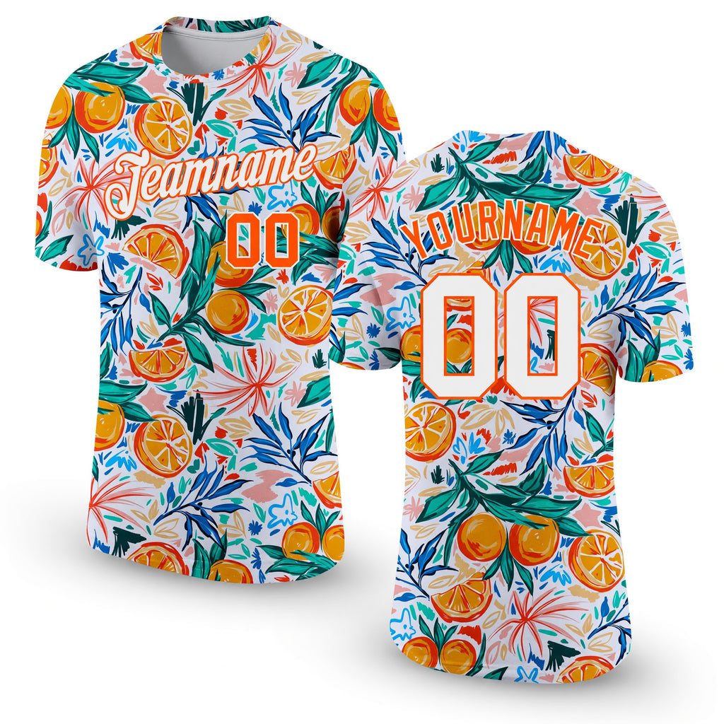 Custom White Orange 3D Pattern Design Fruit Performance T-Shirt