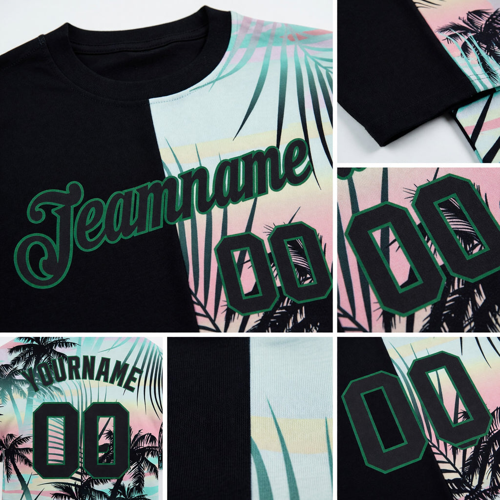 Custom 3D Pattern Design Tropical Hawaii Palm Leaves Performance T-Shirt detail