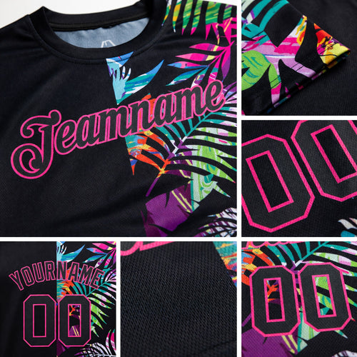 Custom 3D Pattern Design Tropical Hawaii Palm Leaves Performance T-Shirt detail