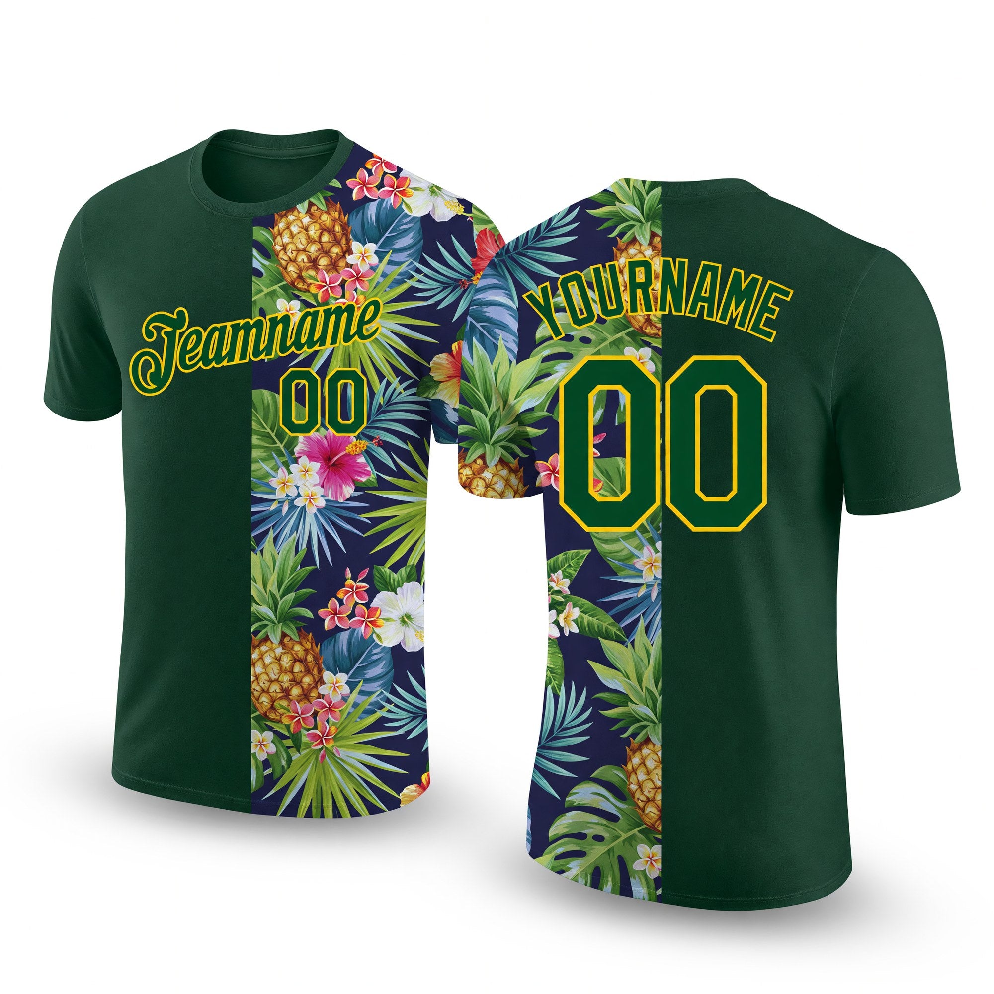 Custom 3D Pattern Design Tropical Pattern With Pineapples Palm Leaves And Flowers Performance T-Shirt