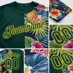 Custom 3D Pattern Design Tropical Pattern With Pineapples Palm Leaves And Flowers Performance T-Shirt detail