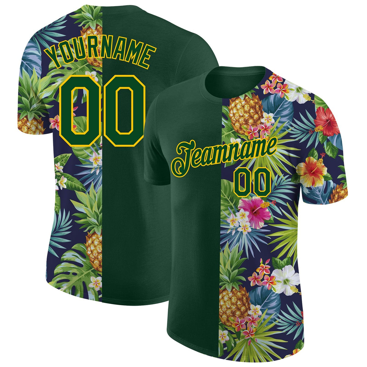 Custom 3D Pattern Design Tropical Pattern With Pineapples Palm Leaves And Flowers Performance T-Shirt photo 1
