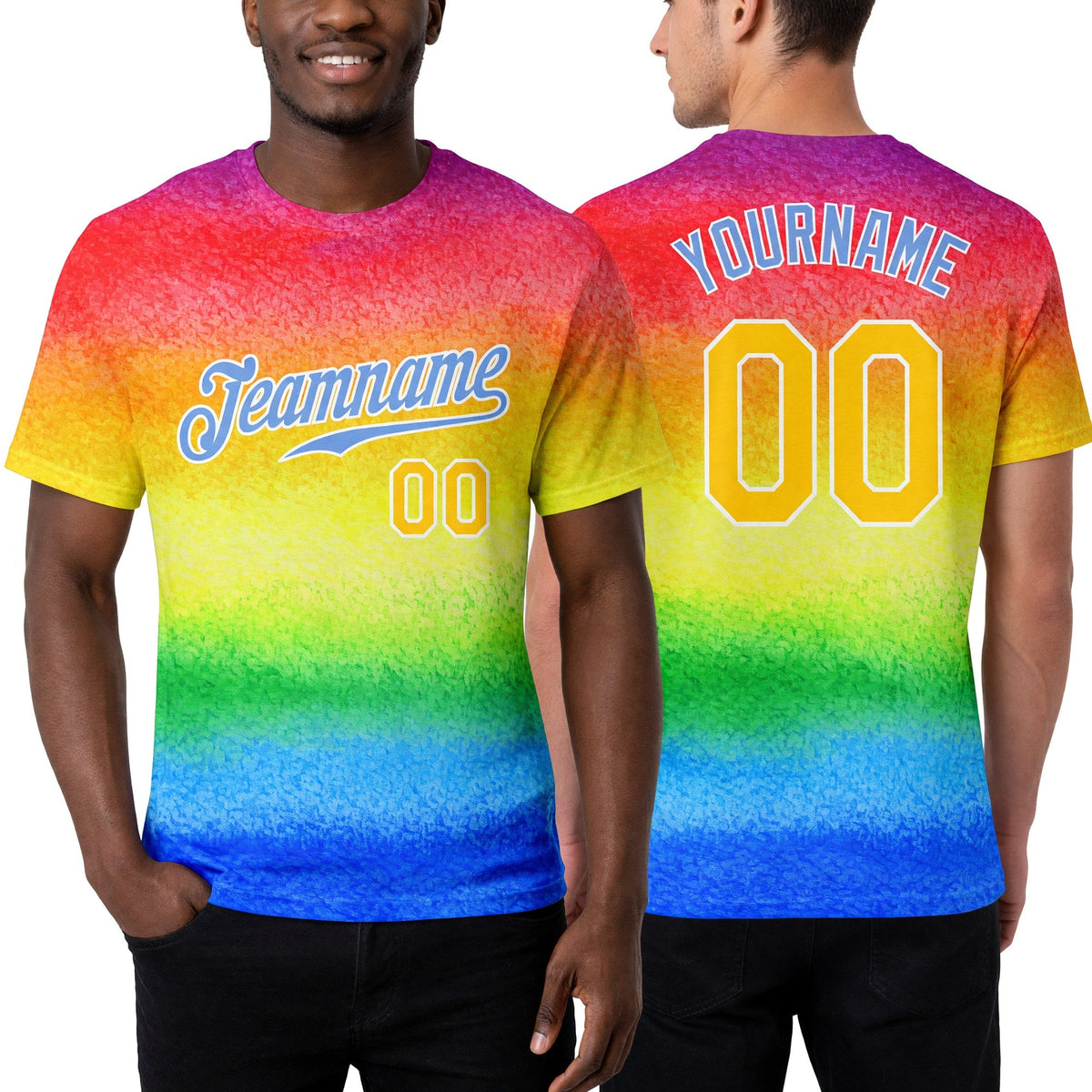 Custom Rainbow For Pride Month Love Is Love LGBT Performance T-Shirt worn front and back