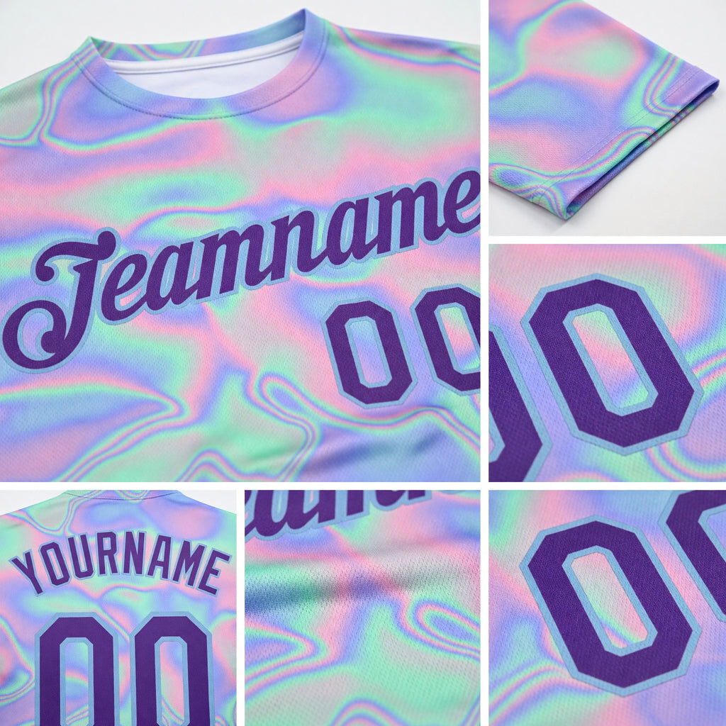 Custom 3D Pattern Design Abstract Trendy Holographic Vaporwave Style Performance T-Shirt detail