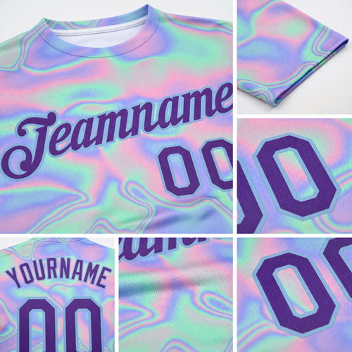 Custom 3D Pattern Design Abstract Trendy Holographic Vaporwave Style Performance T-Shirt detail