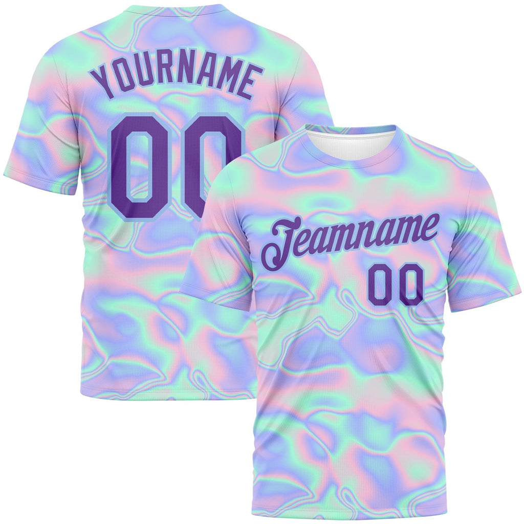 Custom 3D Pattern Design Abstract Trendy Holographic Vaporwave Style Performance T-Shirt photo 1