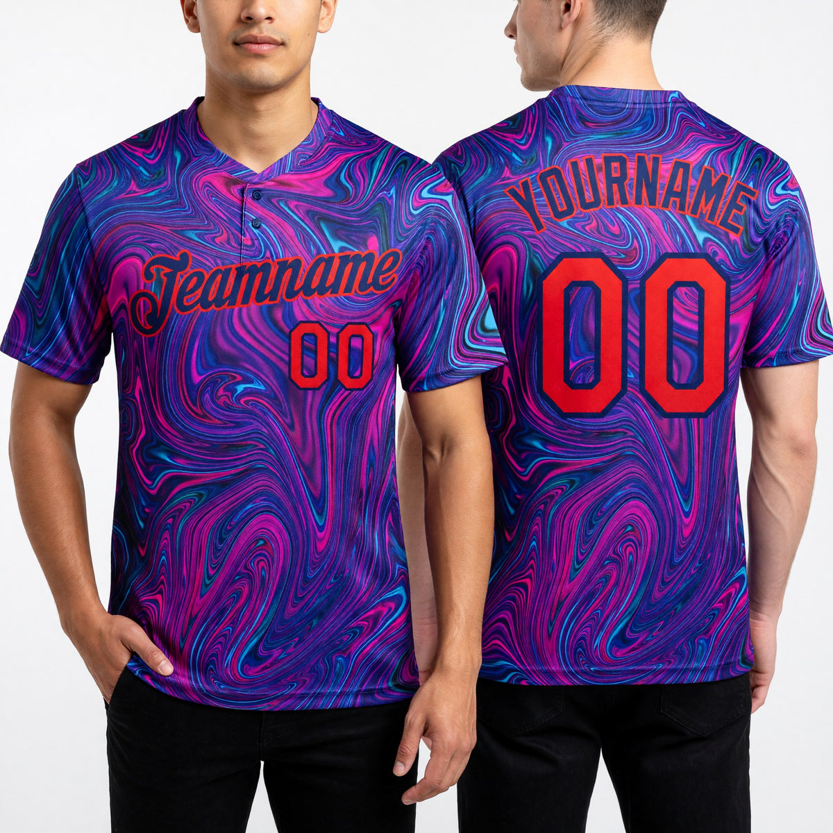 Custom 3D Pattern Design Abstract Interweaving Curved Fluid Art Performance T-Shirt worn front and back
