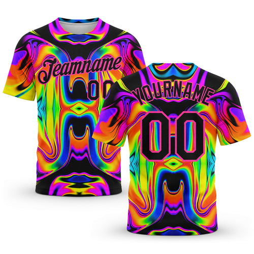 Custom 3D Pattern Design Abstract Iridescent Psychedelic Swirl Fluid Art Performance T-Shirt