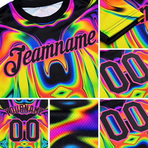 Custom 3D Pattern Design Abstract Iridescent Psychedelic Swirl Fluid Art Performance T-Shirt detail