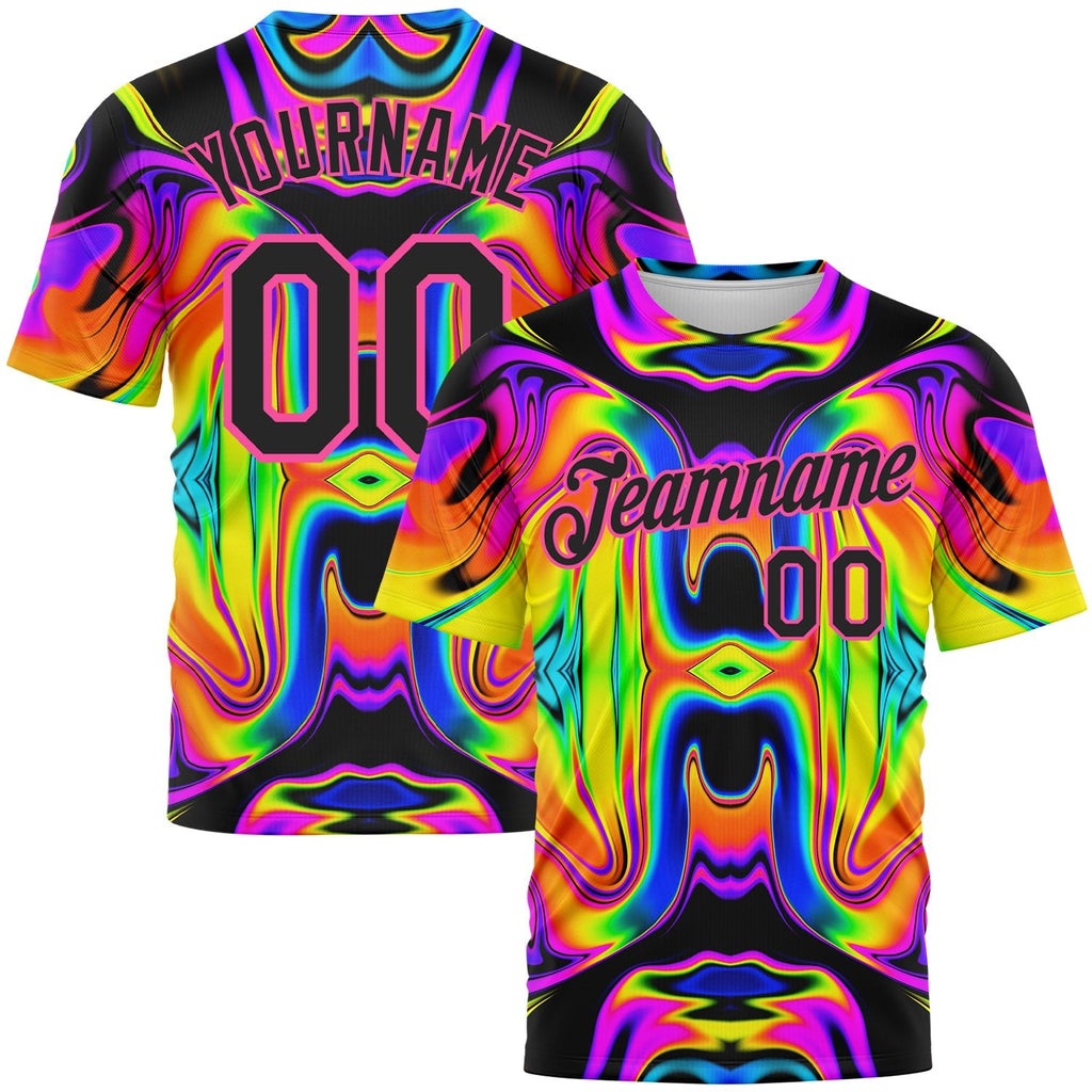 Custom 3D Pattern Design Abstract Iridescent Psychedelic Swirl Fluid Art Performance T-Shirt photo 1