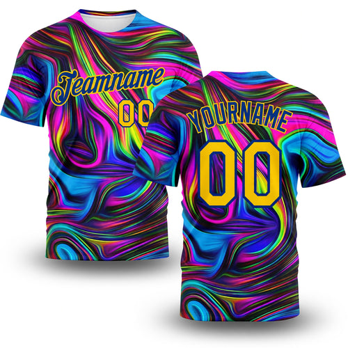 Custom 3D Pattern Design Abstract Colorful Psychedelic Fluid Art Performance T-Shirt