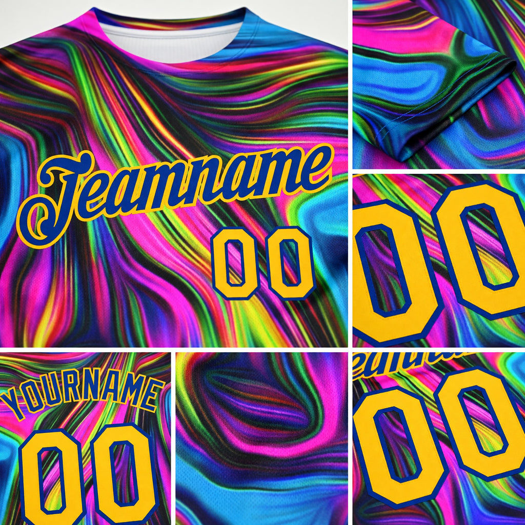 Custom 3D Pattern Design Abstract Colorful Psychedelic Fluid Art Performance T-Shirt detail