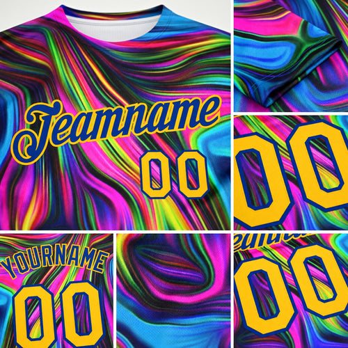 Custom 3D Pattern Design Abstract Colorful Psychedelic Fluid Art Performance T-Shirt detail
