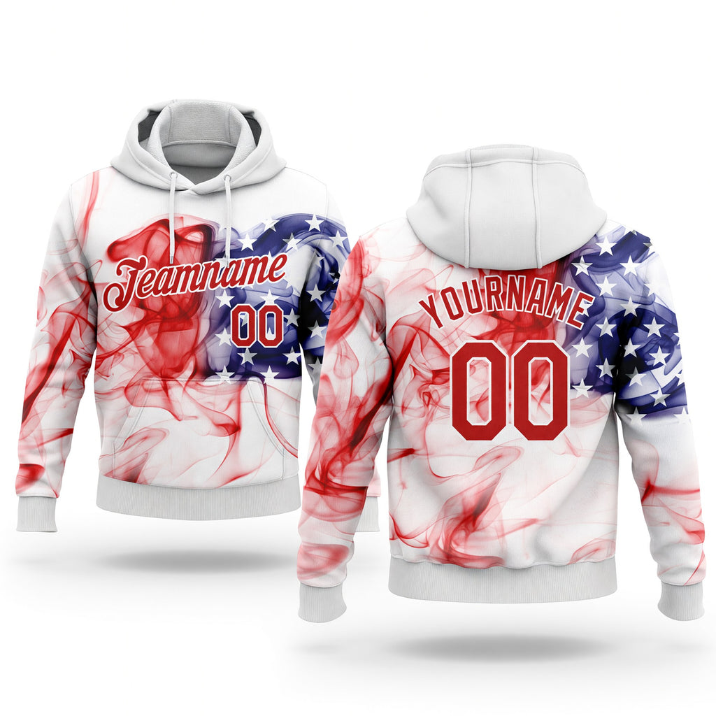 Custom Stitched White Red-Royal 3D American Flag Fashion Sports Pullover Sweatshirt Hoodie