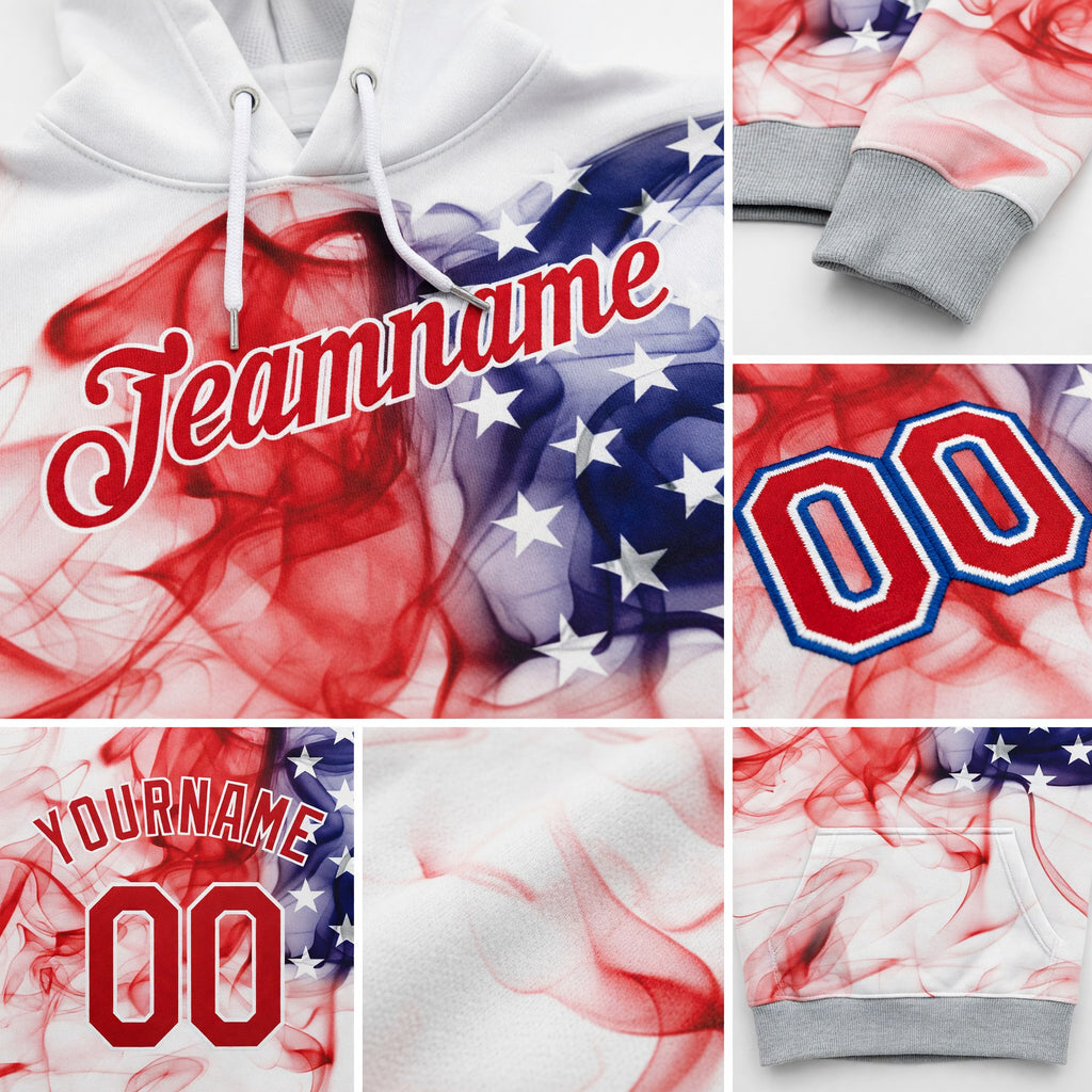 Custom Stitched White Red-Royal 3D American Flag Fashion Sports Pullover Sweatshirt Hoodie detail