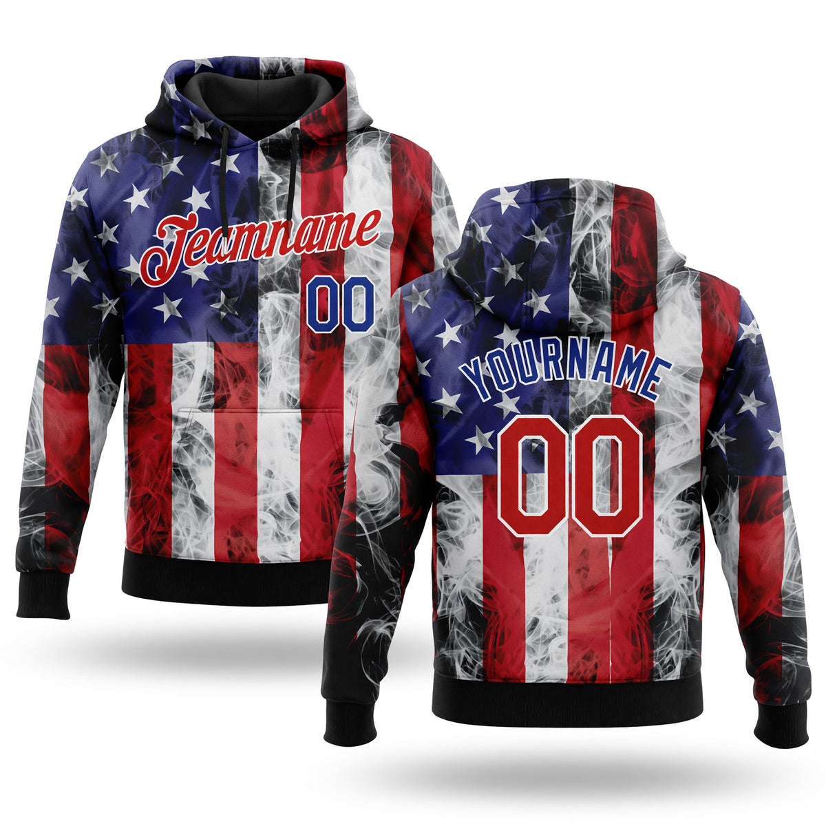 Custom Stitched White Red Royal-Black 3D American Flag Fashion Sports Pullover Sweatshirt Hoodie