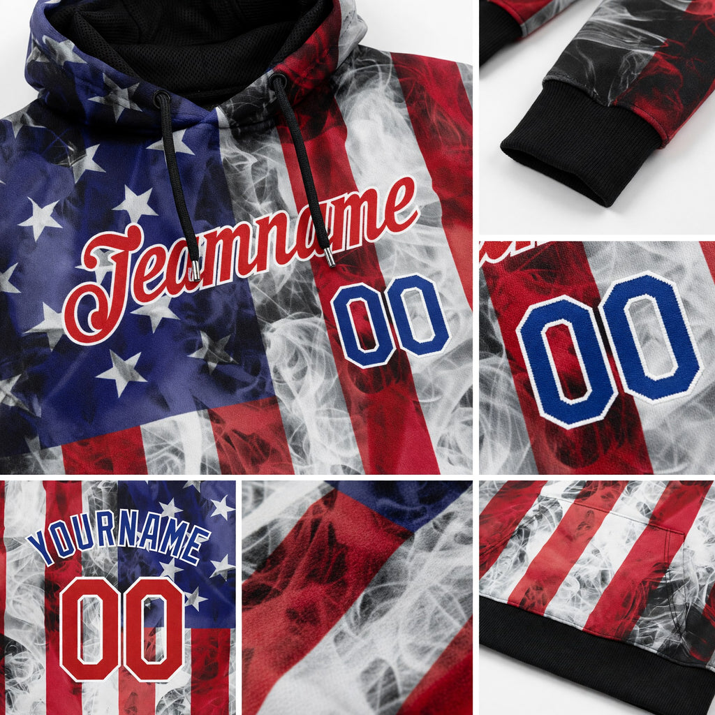 Custom Stitched White Red Royal-Black 3D American Flag Fashion Sports Pullover Sweatshirt Hoodie detail