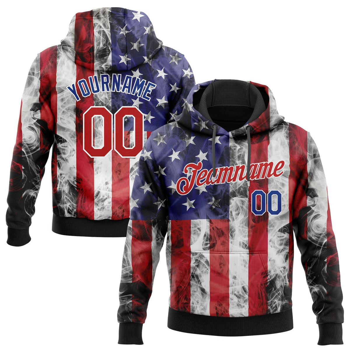 Custom Stitched White Red Royal-Black 3D American Flag Fashion Sports Pullover Sweatshirt Hoodie photo 1