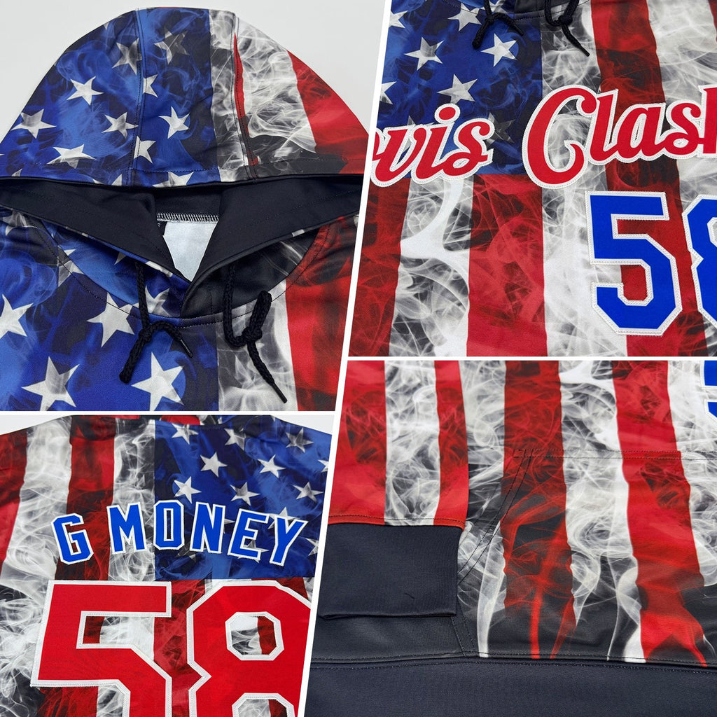 Custom Stitched White Red Royal-Black 3D American Flag Fashion Sports Pullover Sweatshirt Hoodie photo 2