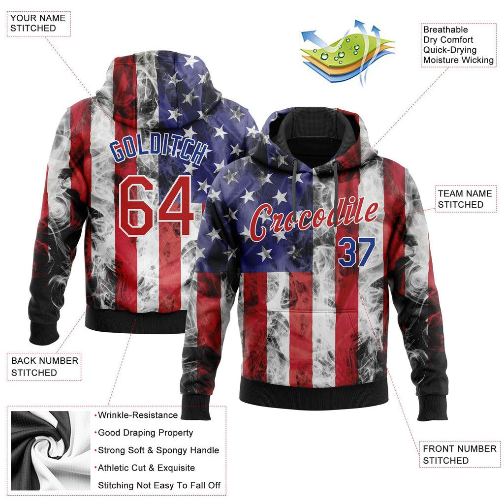 Custom Stitched White Red Royal-Black 3D American Flag Fashion Sports Pullover Sweatshirt Hoodie photo 3