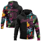 Custom Stitched Black Black-Pink 3D Pattern Design Tropical Palm Leaves Sports Pullover Sweatshirt Hoodie photo 1
