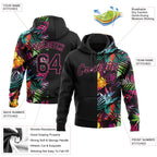 Custom Stitched Black Black-Pink 3D Pattern Design Tropical Palm Leaves Sports Pullover Sweatshirt Hoodie photo 2