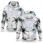 Custom Stitched White White-Light Blue 3D Pattern Design Hawaii Palm Trees Sports Pullover Sweatshirt Hoodie