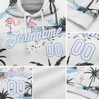 Custom Stitched White White-Light Blue 3D Pattern Design Hawaii Palm Trees Sports Pullover Sweatshirt Hoodie detail