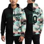 Custom Stitched Black Black-Kelly Green 3D Pattern Design Tropical Palm Leaves Sports Pullover Sweatshirt Hoodie worn front and back