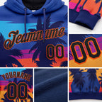 Custom Stitched Royal Black-Orange 3D Pattern Design Palm Trees Sports Pullover Sweatshirt Hoodie detail